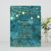 ティール(緑がかった色)エレガント金ゴールドグリッターストリングライトキンセアニラ 招待状 (スタンド正面)