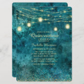 ティール(緑がかった色)エレガント金ゴールドグリッターストリングライトキンセアニラ 招待状 (正面/裏面)