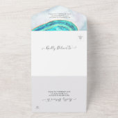 ティール（緑がかった色）&エレガント金ゴールドゲートGeodeスライスウェディングRSVP オールインワン招待状 (外側)