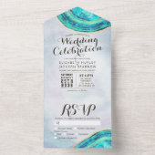 ティール（緑がかった色）&エレガント金ゴールドゲートGeodeスライスウェディングRSVP オールインワン招待状 (内側)