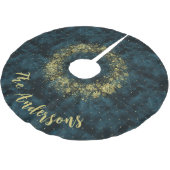 ティール(緑がかった色)エレガント金ゴールドスノーフレークスベルベットクリスマス ブラッシュドポリエステルツリースカート (アングル)