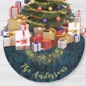 ティール（緑がかった色）エレガント金ゴールドスノーフレークスベルベットクリスマス ブラッシュドポリエステルツリースカート