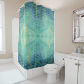 ティール（緑がかった色）エレガント金ゴールドターキーズ幾何学模様 シャワーカーテン (インサイチュ)