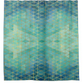 ティール（緑がかった色）エレガント金ゴールドターキーズ幾何学模様 シャワーカーテン (正面)