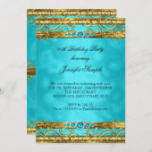 ティール(緑がかった色)エレガント金ゴールドダマスクパールバースデーパーティー 招待状 (正面/裏面)