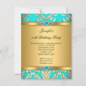 ティール(緑がかった色)エレガント金ゴールドダマスクパールバースデーパーティー 招待状 (正面)