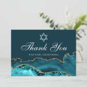 ティール(緑がかった色)エレガント金ゴールドデビッドフラットのユダヤ星 サンキューカード (スタンド正面)