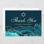 ティール(緑がかった色)エレガント金ゴールドデビッドフラットのユダヤ星 サンキューカード (正面/裏面)