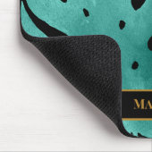 ティール(緑がかった色)エレガント金ゴールドトロピカル葉ブラックモノグラム マウスパッド (コーナー)