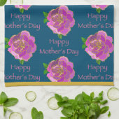 ティール（緑がかった色）エレガント金ゴールドピンクローズハッピーマザーズデイ キッチンタオル (折り畳み)