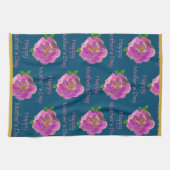 ティール(緑がかった色)エレガント金ゴールドピンクローズハッピーマザーズデイ キッチンタオル (横)