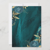 ティール(緑がかった色)エレガント金ゴールドフローラ結婚式日付の保存 招待状 (裏面)
