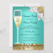 ティール(緑がかった色)エレガント金ゴールドホワイトシャンパンブランチ招待状 招待状 (正面)