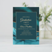 ティール(緑がかった色)エレガント金ゴールドマーブルゲート卒業 招待状 (スタンド正面)