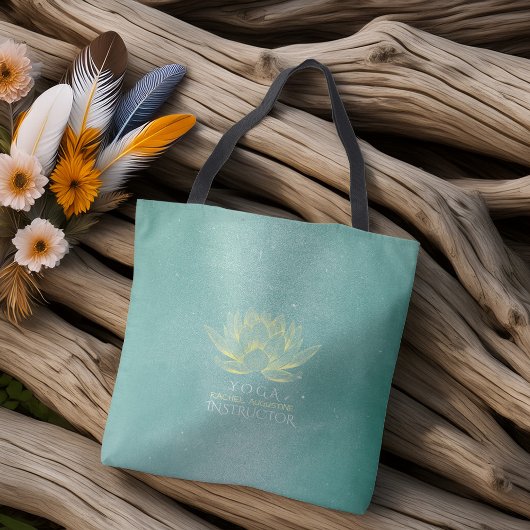 ティール(緑がかった色)エレガント金ゴールドロータスヨガ仲介インストラクター トートバッグ