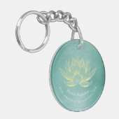 ティール(緑がかった色)エレガント金ゴールドロータスYOGA瞑想インストラクター キーホルダー (正面左)