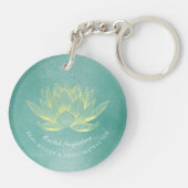 ティール(緑がかった色)エレガント金ゴールドロータスYOGA瞑想インストラクター キーホルダー (裏面)
