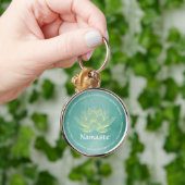 ティール(緑がかった色)エレガント金ゴールドロータスYOGA瞑想インストラクター キーホルダー (手)