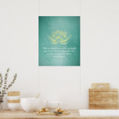 ティール(緑がかった色)エレガント金ゴールドロータスYOGA瞑想インストラクター ポスター (キッチン)