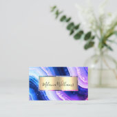 ティール（緑がかった色）エレガント金ゴールド大理石ゲートGeode QRCodeパープル 名刺 (スタンド正面)