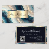 ティール（緑がかった色）エレガント金ゴールド大理石ゲートQRコード 名刺 (正面/裏面)