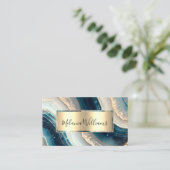 ティール（緑がかった色）エレガント金ゴールド大理石ゲートQRコード 名刺 (スタンド正面)