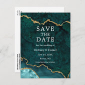 ティール(緑がかった色)エレガント金ゴールド大理石Geode日付を保存 案内ポストカード (正面/裏面)