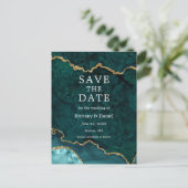 ティール(緑がかった色)エレガント金ゴールド大理石Geode日付を保存 案内ポストカード (スタンド正面)