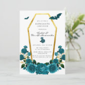 ティール（緑がかった色）エレガント金ゴールド棺フローラブリデスメイドランチ 招待状 (スタンド正面)