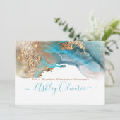 ティール(緑がかった色)エレガント金ゴールド液アルコールインクカスタム 招待状 (スタンド正面)