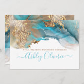 ティール(緑がかった色)エレガント金ゴールド液アルコールインクカスタム 招待状 (正面/裏面)