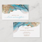 ティール(緑がかった色)エレガント金ゴールド液アルコールインク 名刺 (正面/裏面)