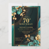 ティール（緑がかった色）エレガント金ゴールド70th誕生日パーティー 招待状 (正面)