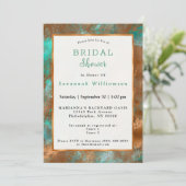 ティール(緑がかった色)エレガント銅パティーナ抽象芸術ブライダルシャワー 招待状 (スタンド正面)