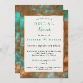 ティール(緑がかった色)エレガント銅パティーナ抽象芸術ブライダルシャワー 招待状 (正面/裏面)