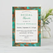ティール（緑がかった色）エレガント銅抽象芸術シックブライダルシャワー 招待状 (スタンド正面)