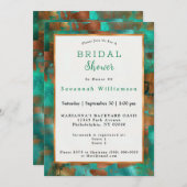 ティール（緑がかった色）エレガント銅抽象芸術シックブライダルシャワー 招待状 (正面/裏面)