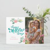 ティール（緑がかった色）エレガント&ピンクフローラ母の日と写真 シーズンカード (スタンド正面)