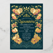 ティール(緑がかった色)エンチャントガーデンフローラキンセアニェラ 箔招待状 (正面)