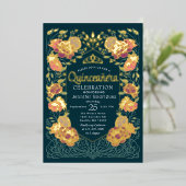 ティール(緑がかった色)エンチャントガーデンフローラキンセアニェラ 箔招待状 (立ち正面)