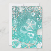 ティール（緑がかった色）エンチャントシースターフィッシュ&バブルズブライダル 招待状 (裏面)