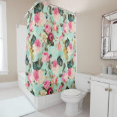 ティール（緑がかった色）エンチャントヴィンテージロココバラガーデン シャワーカーテン (インサイチュ)