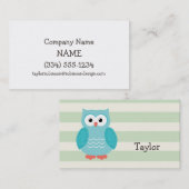 ティール(緑がかった色)オウルオンパステルグリーンストライプズ 名刺 (正面/裏面)