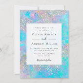 ティール（緑がかった色）オパールストーングリッターすべて一つのQRで結婚す 招待状 (正面)