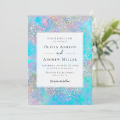 ティール（緑がかった色）オパールストーングリッターすべて一つのQRで結婚す 招待状 (スタンド正面)