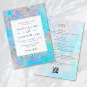 ティール(緑がかった色)オパールストーングリッターすべて一つのQRで結婚す 招待状