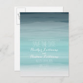 ティール(緑がかった色)オムブレビーチ結婚式日付の保存 案内ポストカード (正面/裏面)