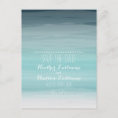 ティール（緑がかった色）オムブレビーチ結婚式日付の保存 案内ポストカード (正面)
