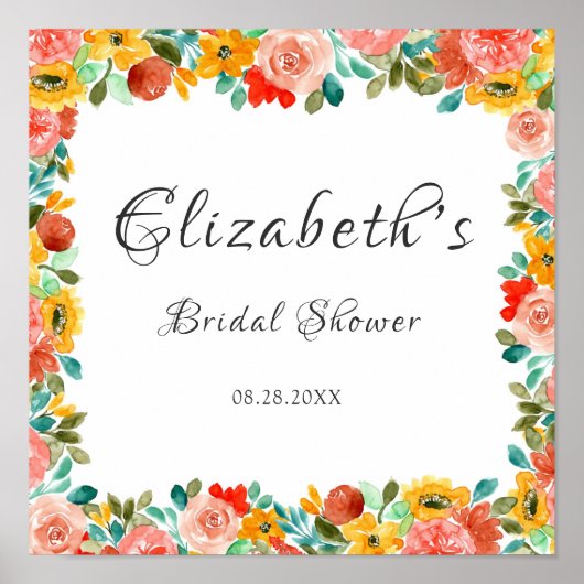 ティール(緑がかった色)オレンジイエローピ絵を描オニーブライダルシャワー ポスター (正面)