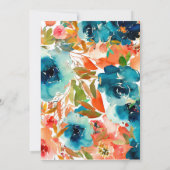 ティール(緑がかった色)オレンジウォーターカラーフローラ100誕生日 招待状 (裏面)